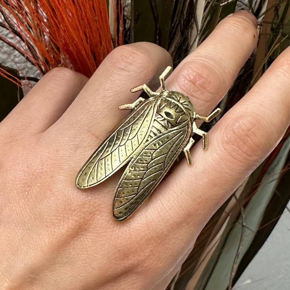 Unisex Brass Cicada Open Ring,Animal Large Cicada Open Big Chunky Bug Open Ring